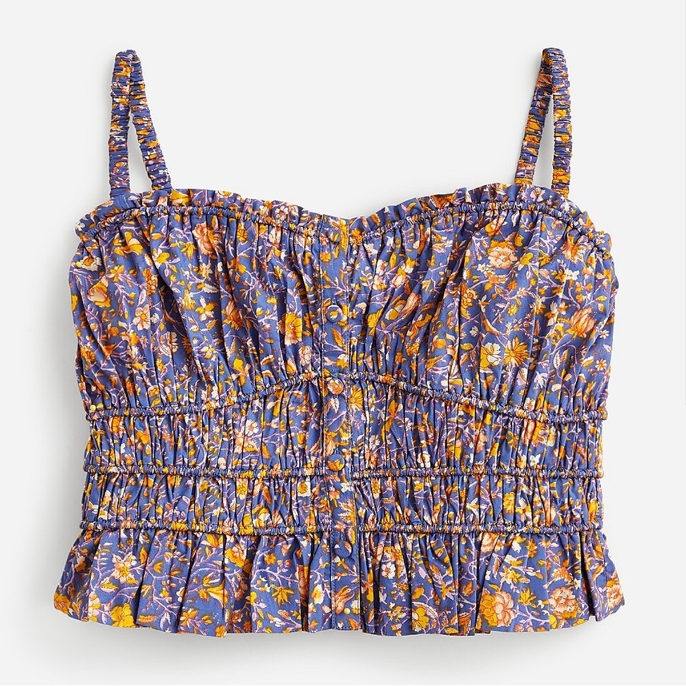 J.Crew Cinched-waist cotton poplin tank top in midnight floral